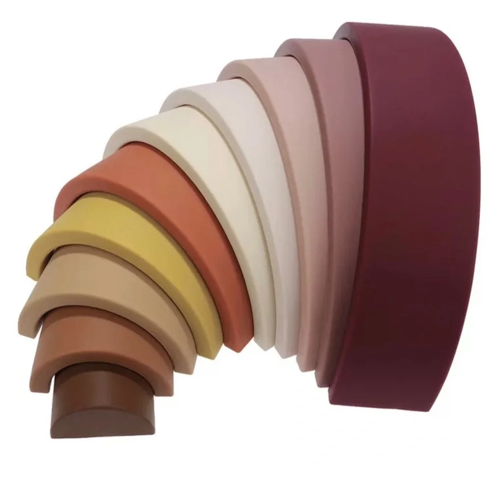 Rainbow 10pc Stacker Toy Silicone Montessori Waldorf Earth Tones Neutral NEW